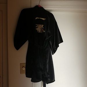 Black satin designed in Japan, vintage kimono